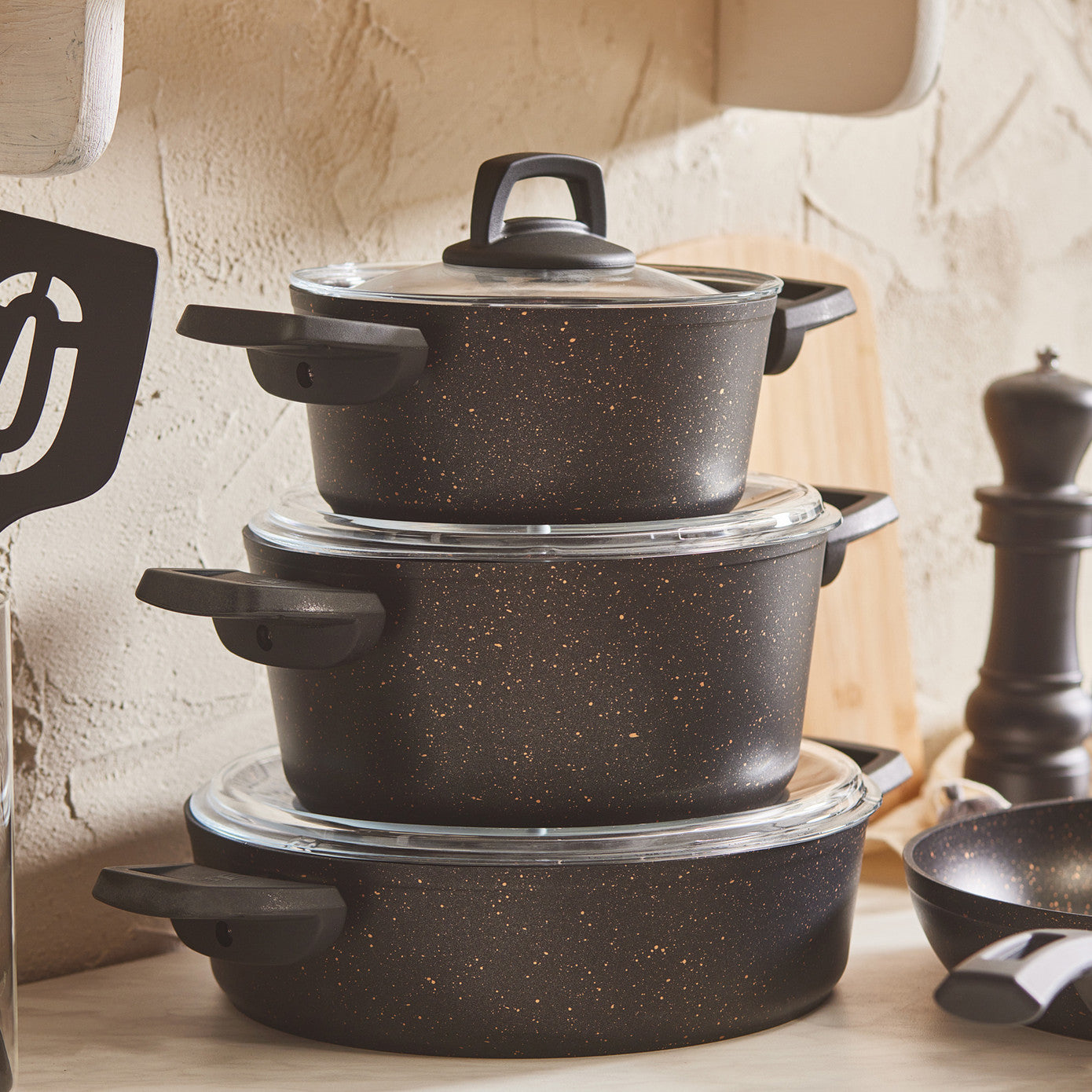 Karaca Biogranit V2 13 Piece Cookware Set Black Gold - Gifty Girls Shop